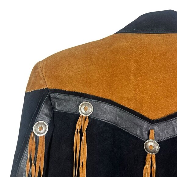 VTG Scully Jacket Womens Sz 10 Black Brown Fringe Suede Leather Jacket Western - Picture 16 of 16
